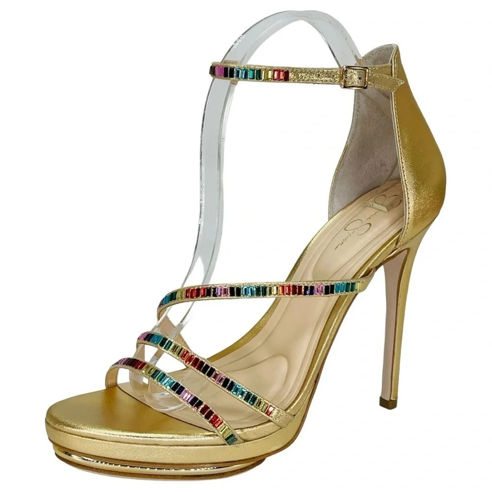 Jessica Simpson Embla Gold Shimmer Rainbow Womens Heels Size 9.5M - Picture 2 of 15